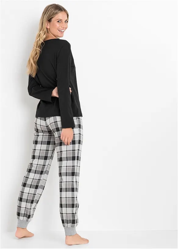 Pyjama aus reiner Bio-Baumwolle in schwarz von hinten (Totalaufnahme) - bonprix