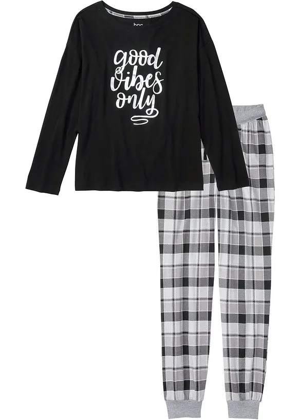 Pyjama aus reiner Bio-Baumwolle in schwarz von vorne - bonprix