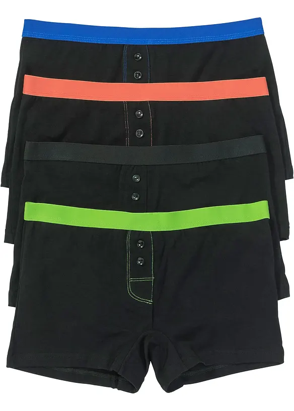 Damen Boxer mit weicher Baumwolle (4er Pack) in schwarz von vorne - bonprix