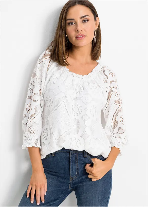 Shirt mit Ballonärmeln in weiß von vorne (im Anschnitt) - bonprix