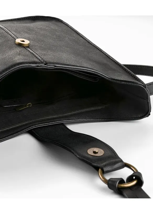 Umhängetasche mit dekorativem Schnallendetail in schwarz geöffnet - bonprix