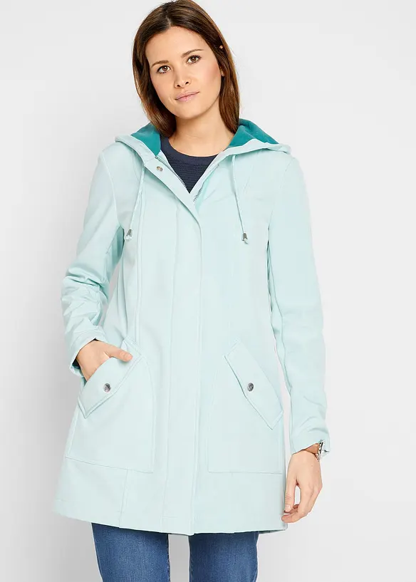 Softshell-Parka mit Kapuze in blau von vorne (im Anschnitt) - bonprix