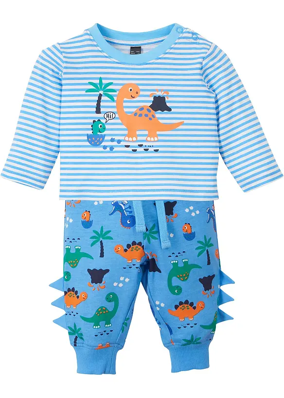 Baby Langarmshirt + Sweathose (2-tlg.Set) Bio-Baumwolle in blau von vorne - bonprix