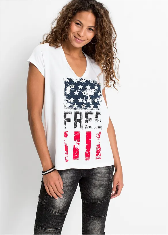 T-Shirt aus reiner Baumwolle in weiß von vorne (im Anschnitt) - bonprix