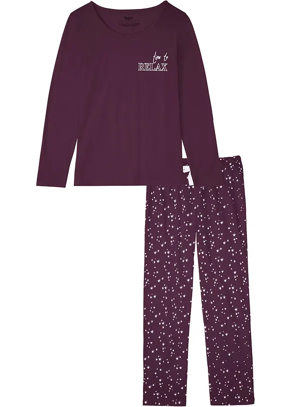 Pyjama aus reiner Baumwolle in lila von vorne - bonprix