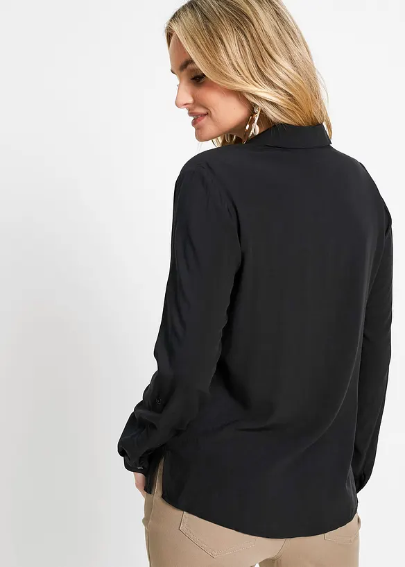 Bluse aus fließender Viskose in schwarz von hinten (im Anschnitt) - bonprix