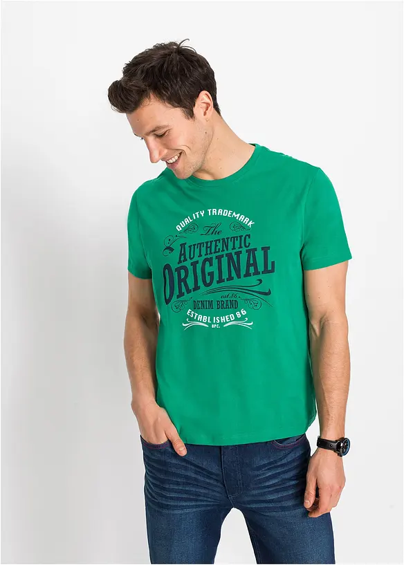 T-Shirt aus reiner Bio-Baumwolle (2er Pack) in grün von vorne (im Anschnitt) - bonprix