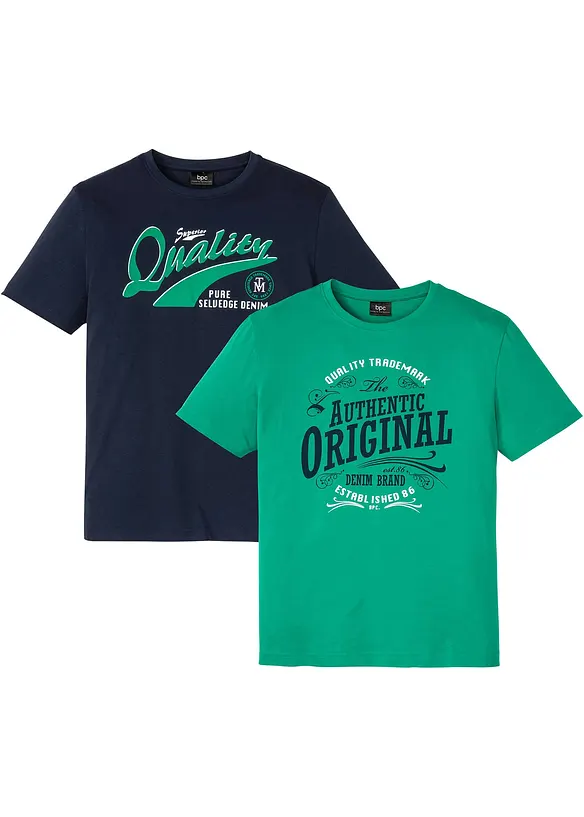 T-Shirt aus reiner Bio-Baumwolle (2er Pack) in grün von vorne - bonprix