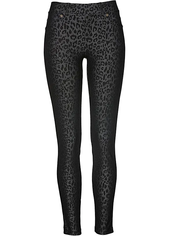 Jeggings mit Leo-Druck in grau von vorne - bonprix