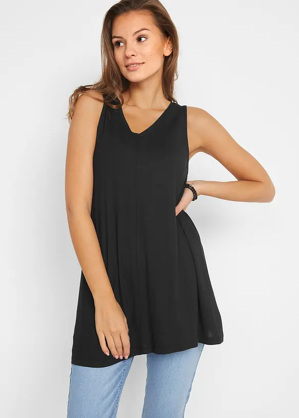 Long-Top aus Viskose-Mix in schwarz von vorne (im Anschnitt) - bonprix