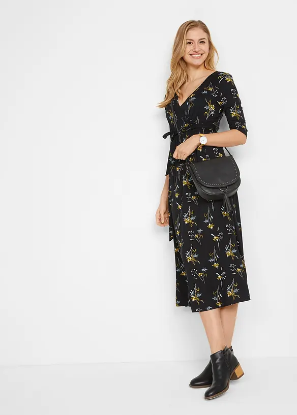 2-in-1 Umstands- und Stillkleid in Midi-Länge in schwarz im Look von vorne (Totalaufnahme) - bonprix