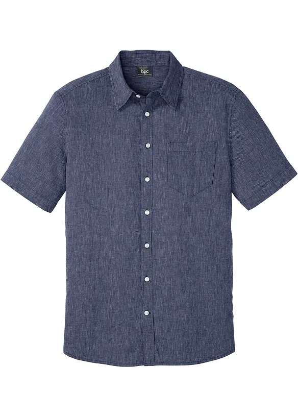 Kurzarmhemd aus Leinen-Mix in Regular Fit in blau von vorne - bonprix