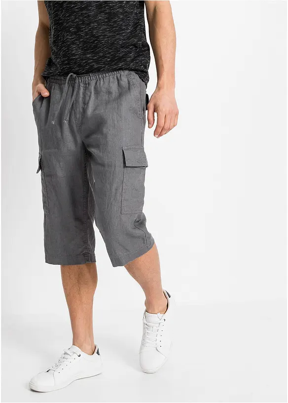 Regular Fit Cargo-Bermuda aus luftigem Leinen-Mix in grau von vorne - bonprix
