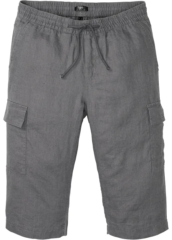 Regular Fit Cargo-Bermuda aus luftigem Leinen-Mix in grau von vorne - bonprix