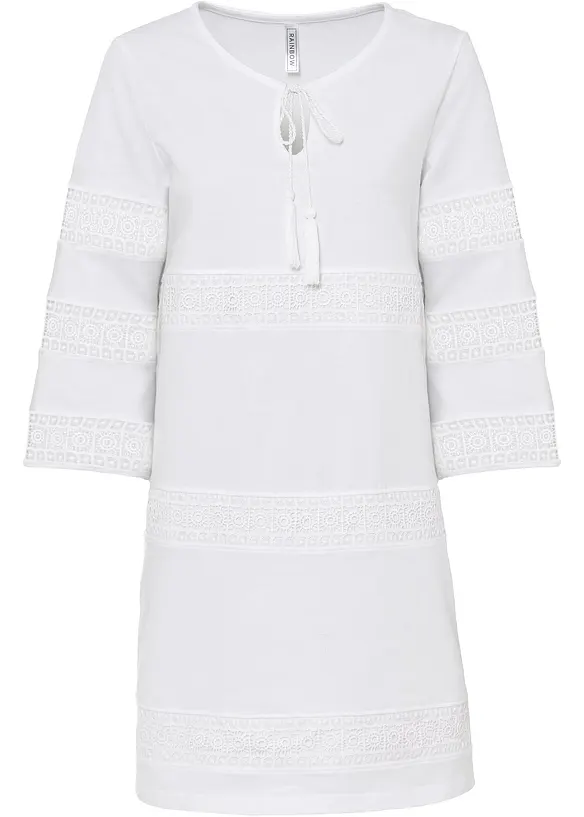 Jerseykleid mit Lochstickerei in weiß von vorne - RAINBOW