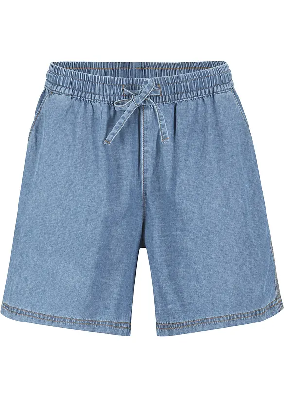 Leichte Denim Shorts mit Leinen und Bequembund in blau von vorne - bonprix