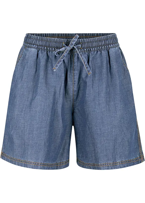 Leichte Denim Shorts mit Leinen und Bequembund in blau von vorne - bonprix