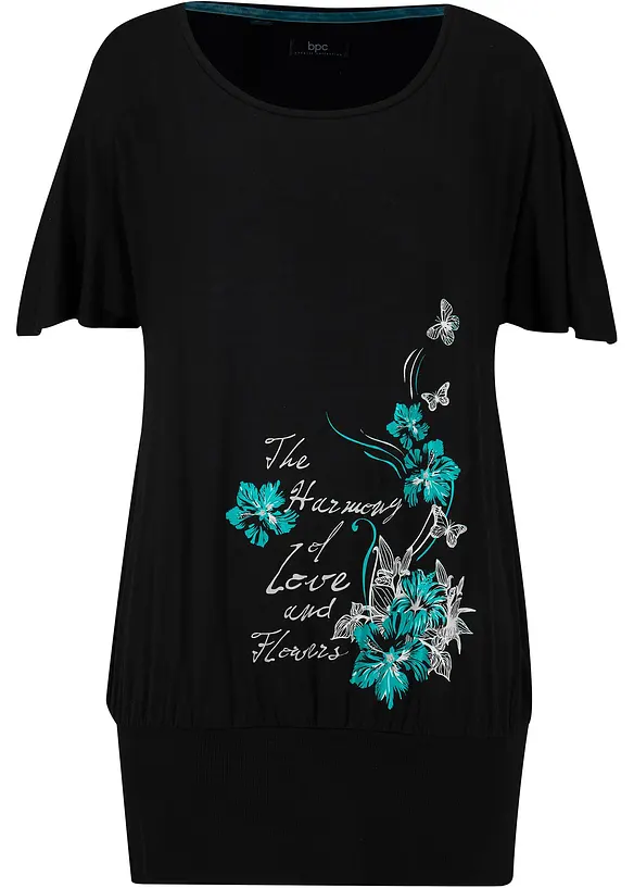 Shirt mit U-Boot Ausschnitt, Halbarm in schwarz von vorne - bonprix Shirt mit U-Boot Ausschnitt, Halbarm in schwarz von vorne - bonprix