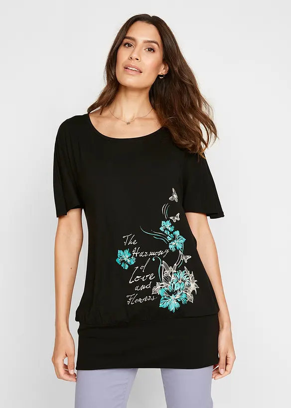 Shirt mit U-Boot Ausschnitt, Halbarm in schwarz von vorne (im Anschnitt) - bonprix Shirt mit U-Boot Ausschnitt, Halbarm in schwarz von vorne (im Anschnitt) - bonprix