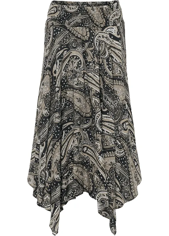 Asymmetrischer Midirock aus reiner Viskose in schwarz von vorne - bonprix Asymmetrischer Midirock aus reiner Viskose in schwarz von vorne - bonprix