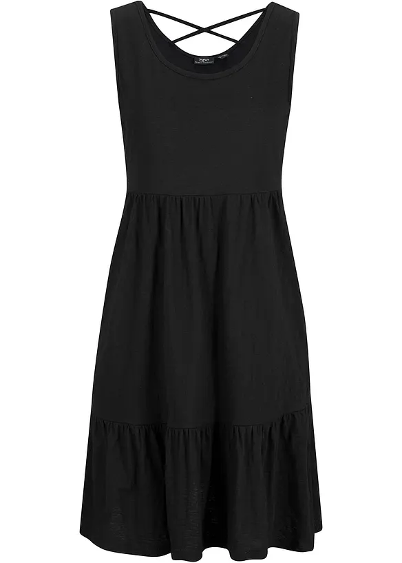 Jerseykleid aus reiner Baumwolle in schwarz von vorne - bonprix