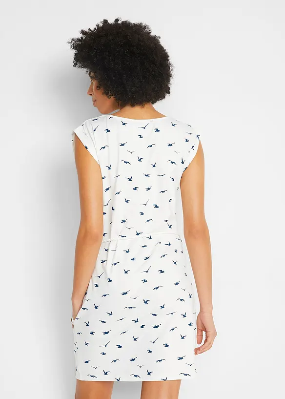 Shirtkleid mit Flügelärmeln und Druck in weiß von hinten (Totalaufnahme) - bonprix