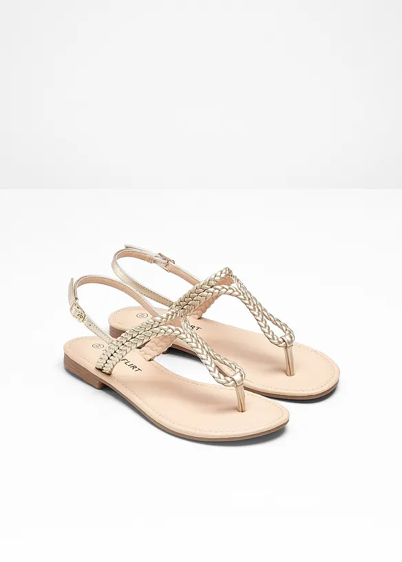Zehenstegsandalen in Flecht-Optik in gold - bonprix