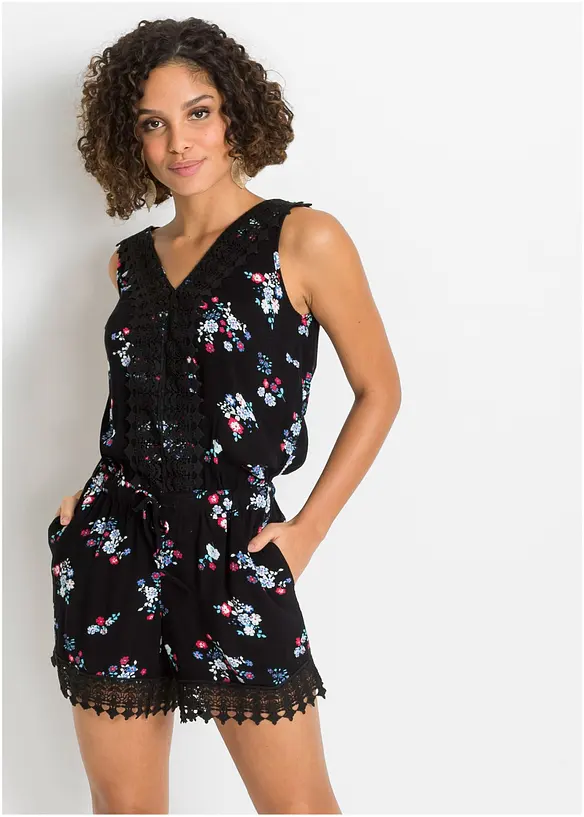 Jumpsuit aus Viskose in schwarz von vorne (Totalaufnahme) - bonprix Jumpsuit aus Viskose in schwarz von vorne (Totalaufnahme) - bonprix