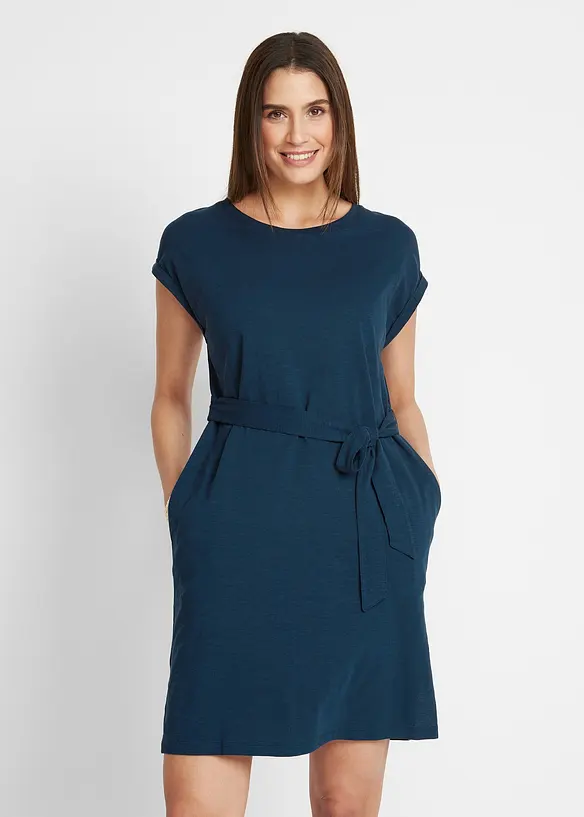 Shirtkleid aus reiner Baumwolle in blau von vorne (Totalaufnahme) - bonprix