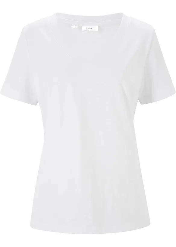 T-Shirt mit V-Ausschnitt in weiß von vorne - bonprix