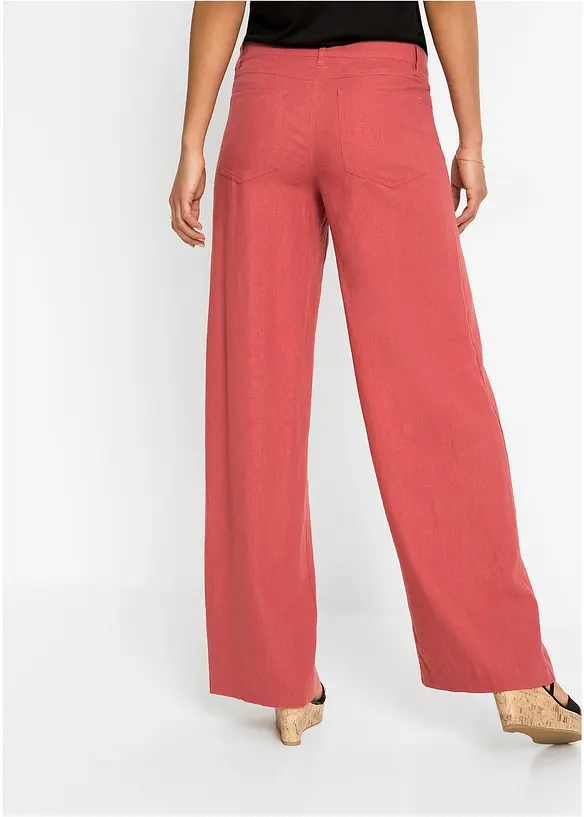 Palazzo-Hose aus luftigem Leinen-Mix in rosa von hinten - bonprix