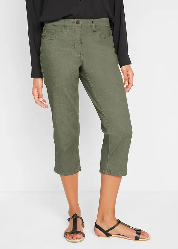3/4 Jeans mit Bequembund aus Baumwoll-Mix in grün von vorne - bonprix 3/4 Jeans mit Bequembund aus Baumwoll-Mix in grün von vorne - bonprix
