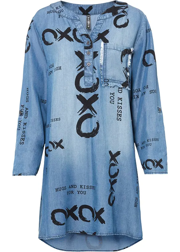 Kleid aus fließendem Lyocell in blau von vorne - bonprix Kleid aus fließendem Lyocell in blau von vorne - bonprix