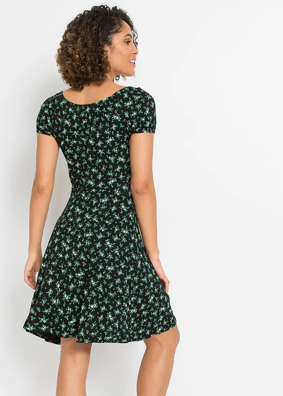 Bedrucktes Jerseykleid in schwarz von hinten (Totalaufnahme) - bonprix