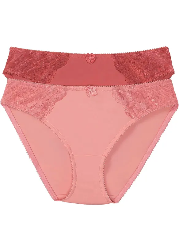Slip mit zarter Spitze (2er Pack) in rosa von vorne - bonprix
