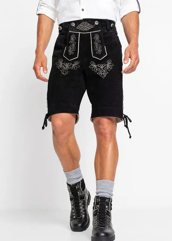 Regular Fit Trachtenhose aus Leder in schwarz von vorne - bonprix