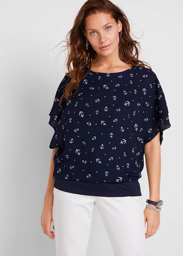 Blusenshirt aus Georgette in blau von vorne (im Anschnitt) - bonprix