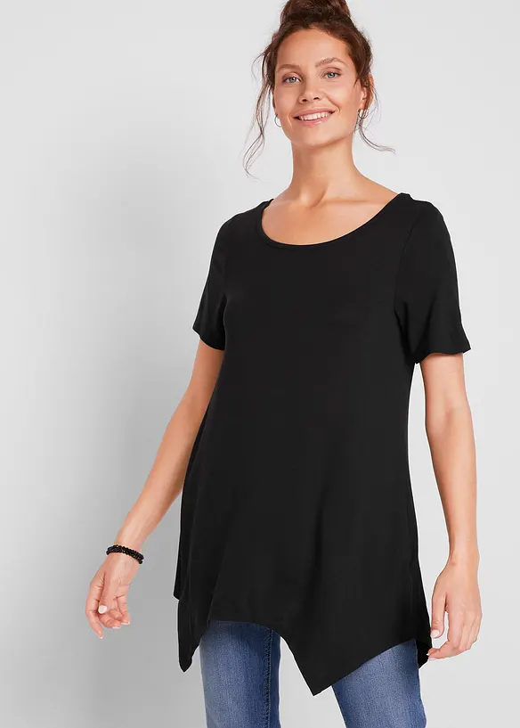 Zipfel Longshirt, kurzarm in schwarz von vorne (im Anschnitt) - bonprix Zipfel Longshirt, kurzarm in schwarz von vorne (im Anschnitt) - bonprix