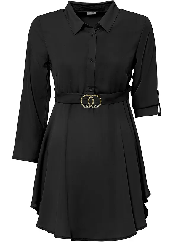 Longbluse mit Taillengürtel in schwarz von vorne - bonprix