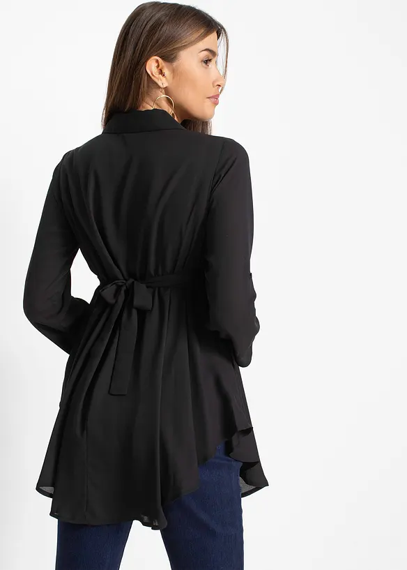 Longbluse mit Taillengürtel in schwarz von hinten (im Anschnitt) - bonprix