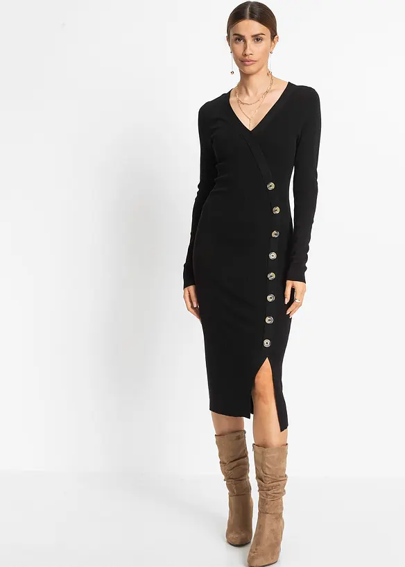 Strickkleid aus Viskose-Mix in schwarz von vorne (Totalaufnahme) - bonprix Strickkleid aus Viskose-Mix in schwarz von vorne (Totalaufnahme) - bonprix
