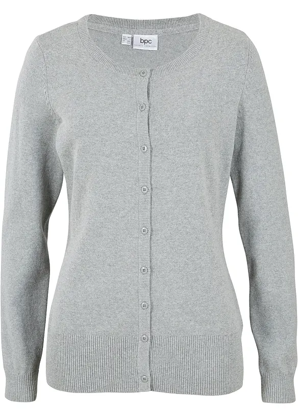 Feinstrickjacke mit recycelter Baumwolle in grau von vorne - bonprix