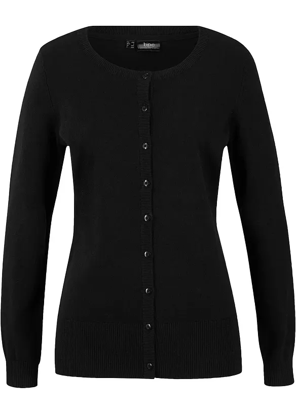 Feinstrickjacke mit recycelter Baumwolle in schwarz von vorne - bonprix
