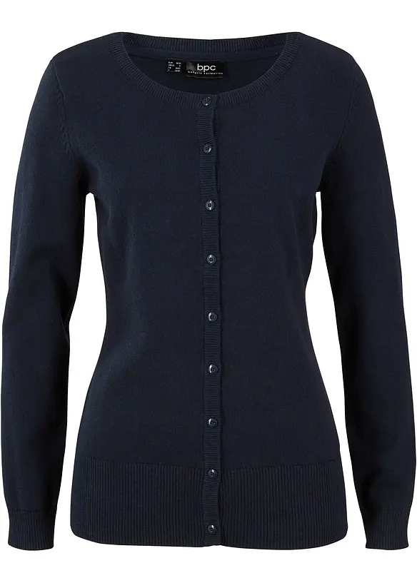 Feinstrickjacke mit recycelter Baumwolle in blau von vorne - bonprix