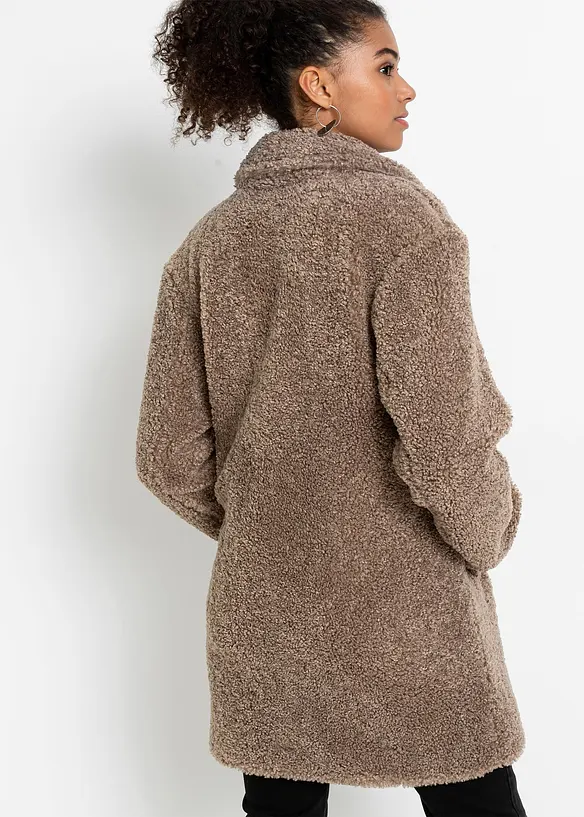 Kurzmantel in Teddy-Optik in braun von hinten (Totalaufnahme) - bonprix