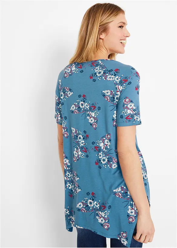 Zipfel-Longshirt, kurzarm in blau von hinten (im Anschnitt) - bonprix