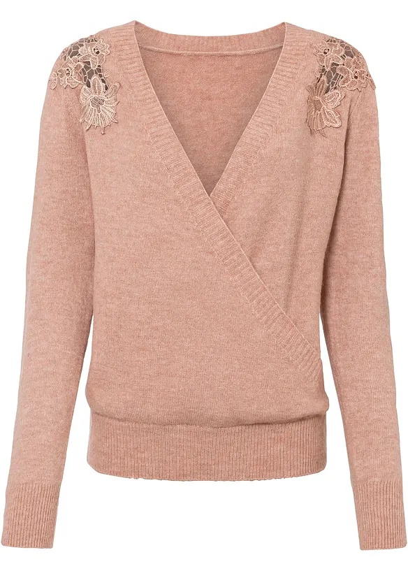 Pullover mit Spitzeneinsatz in rosa von vorne - bonprix Pullover mit Spitzeneinsatz in rosa von vorne - bonprix
