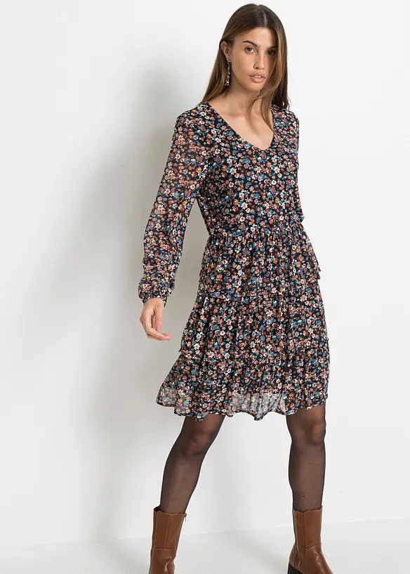 Minikleid aus Mesh in schwarz von vorne (Totalaufnahme) - bonprix