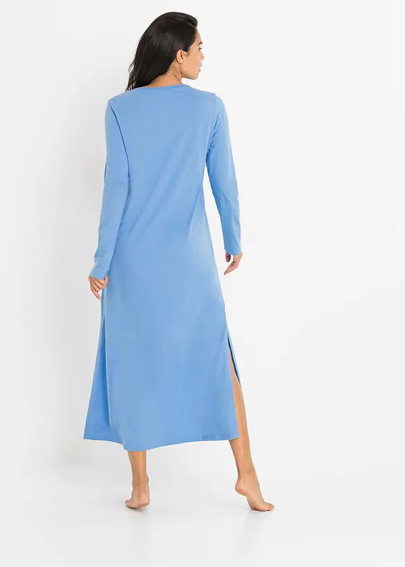 Langes Nachthemd aus reiner Bio-Baumwolle in blau von hinten (Totalaufnahme) - bonprix