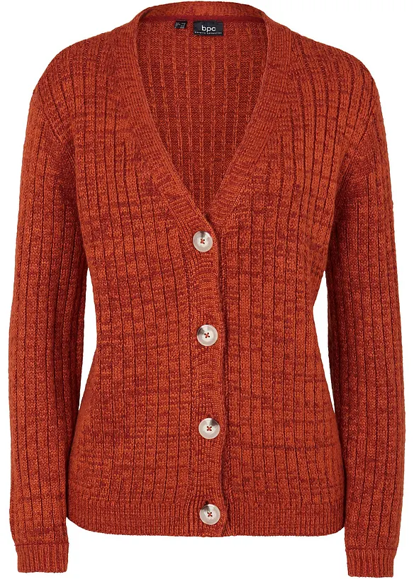Grobe Strickjacke mit recycelter Baumwolle in braun von vorne - bonprix